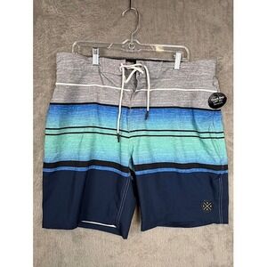No Boundaries Mens Board Shorts Swim Trunks Size 36 Blue Stripe Quick Dry UPF 50